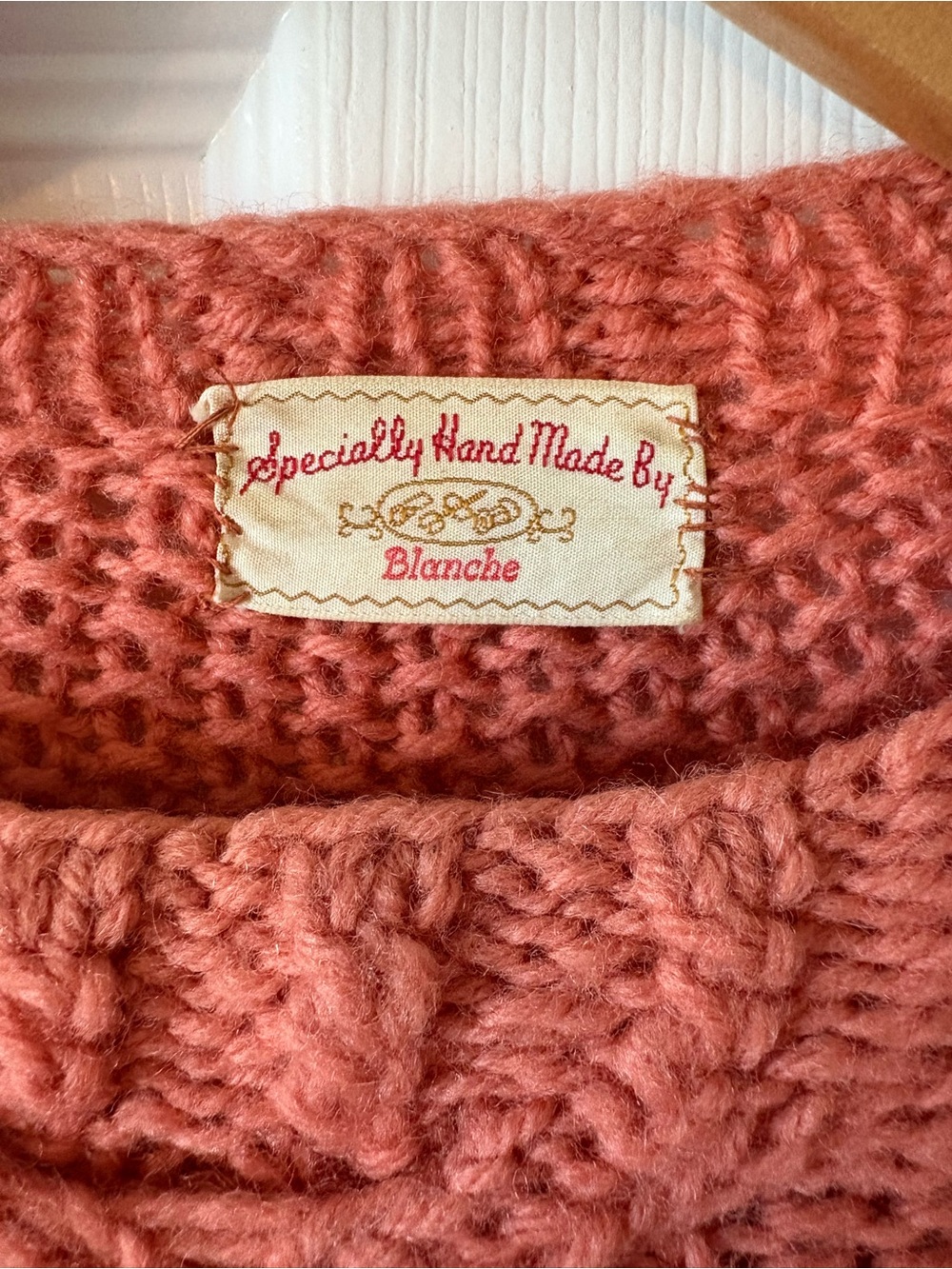 Knit Crewneck Sweater Handmade Coral Chunky Long Sleeve Vintage - Picture 4 of 8